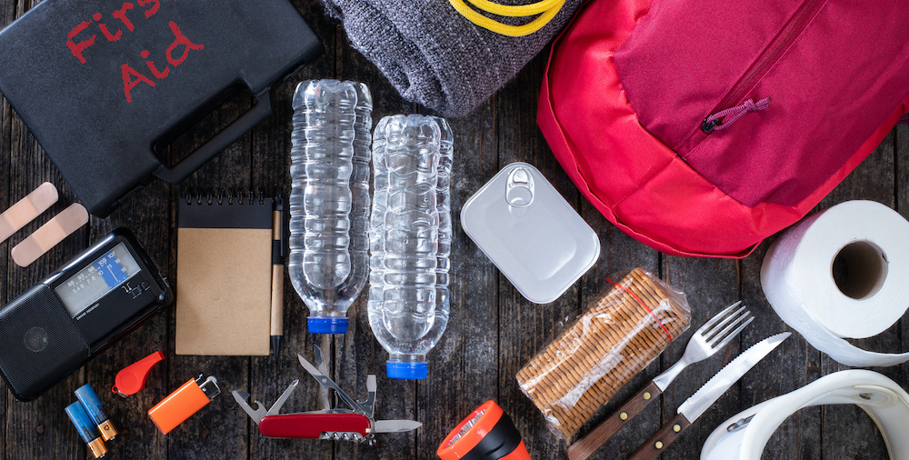 Emergency bag for earthquake Preparation for natural disasters concept